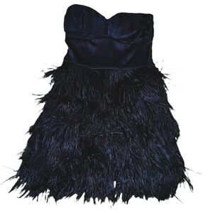 Espress Women's Black Silk Blend Ostrich Feathers Trim Prom Party Cocktail Sz 4